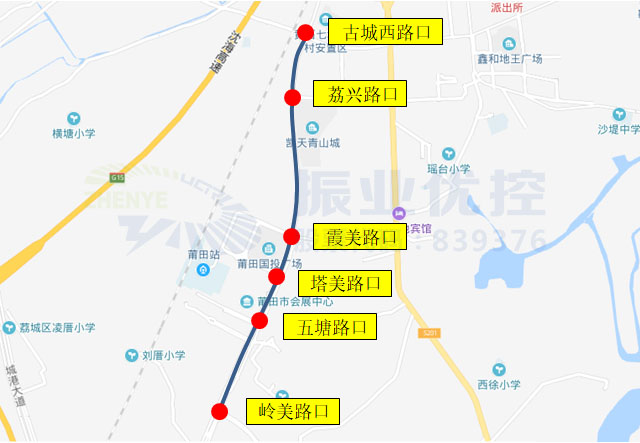 圖1 莆興路沿線路口分布圖