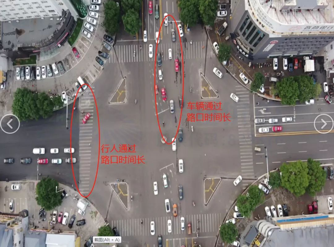 圖4 行人、車輛通過路口時間長