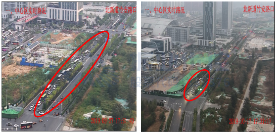 圖8 西山道-竹安路北進(jìn)口優(yōu)化前后對比
