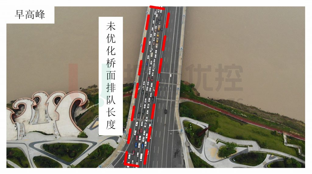 圖12 車(chē)輛在橋面排隊(duì)情況(優(yōu)化前)