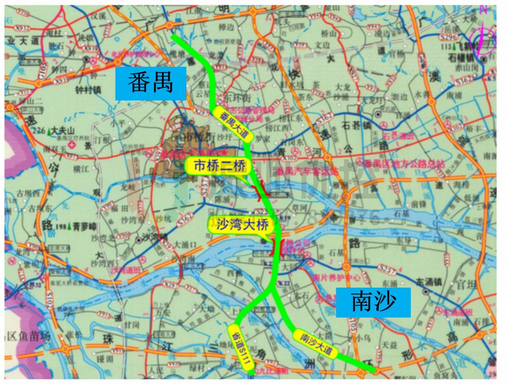 圖1 沙灣大橋、市橋二橋地理位置示意圖