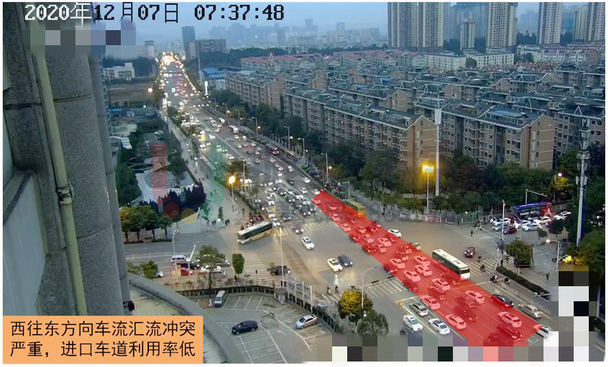 圖2 西往東方向車流匯流沖突現(xiàn)象