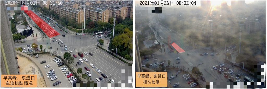 圖8 優(yōu)化前后早高峰東進(jìn)口車輛排隊情況對比