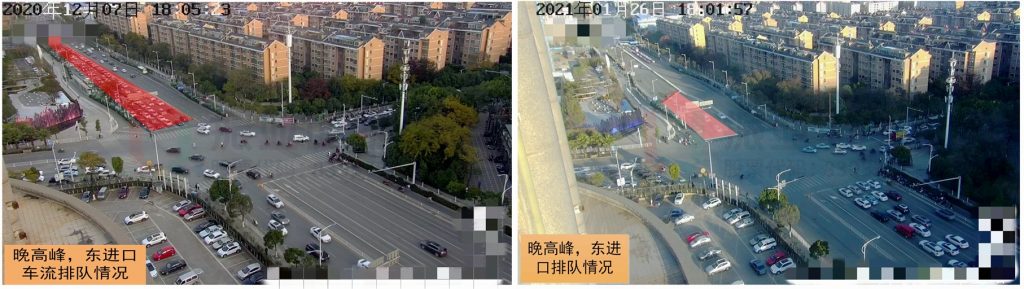 圖9 優(yōu)化前后晚高峰東進(jìn)口車輛排隊情況對比