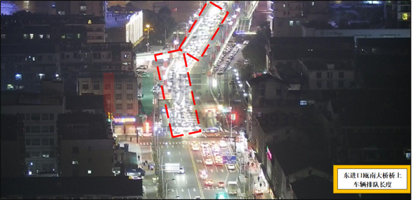圖4 晚高峰東進(jìn)口回溢至匝道(優(yōu)化前)
